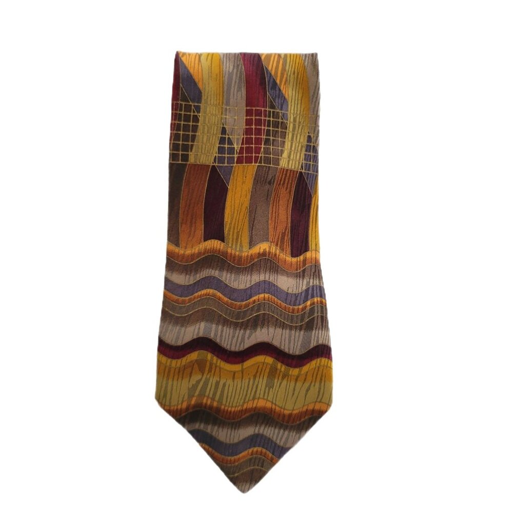 Silk Bacharach Neck Tie Wavy Stripes Earthy Fall Colors Autumnal Made in Italy